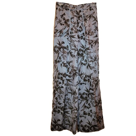 By Anthropologie Wide Leg Blue Floral Cargo Pants Sz 0 - Picture 1 of 12